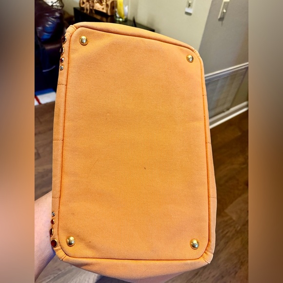 Prada Large Studded Canapa Orange 
2 Way Handbag with crossbody strap - Picture 3 of 6